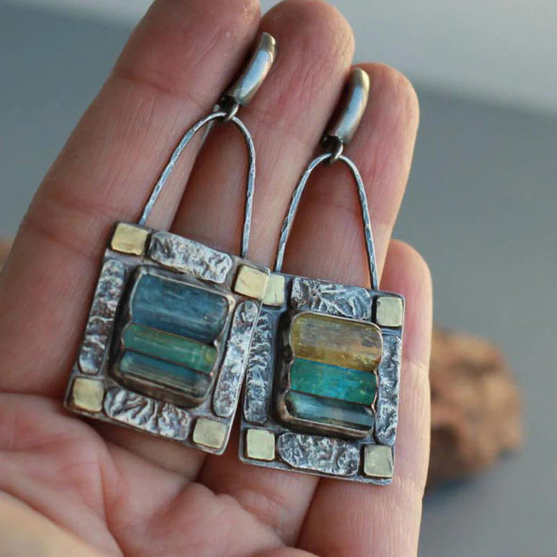 Turquoise and Emerald Crystal Earrings
