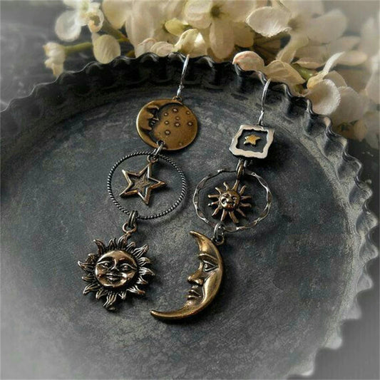Celestial Sun and Moon Pendant Earrings