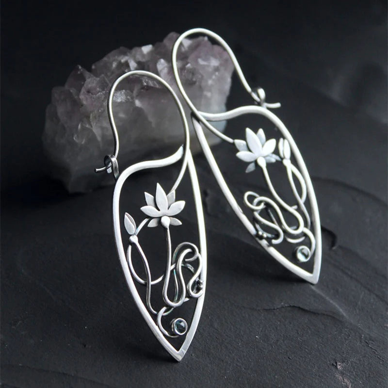 Lotus Flower Earrings in Sterling Silver