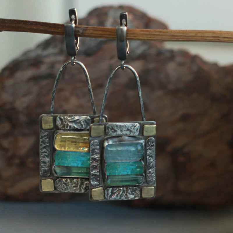 Turquoise and Emerald Crystal Earrings