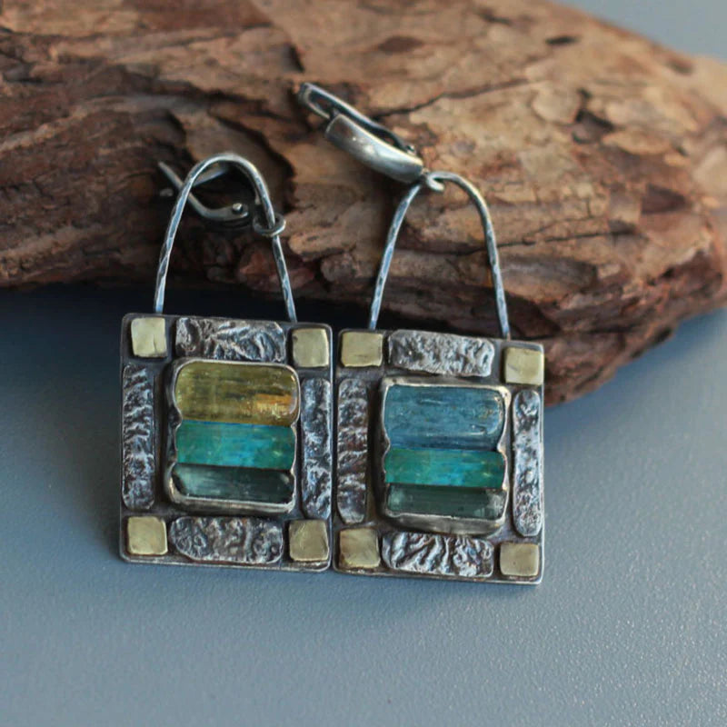 Turquoise and Emerald Crystal Earrings