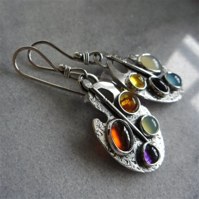 Colorful Gemstone Pendant Earrings