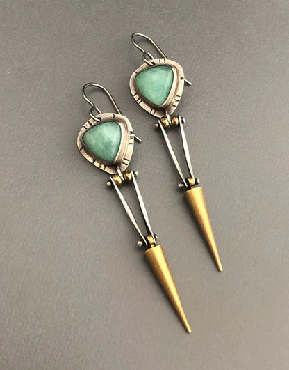 Boho Ethnic Earrings with Green Resin Stone