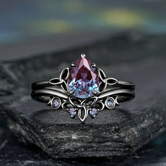 Layered Ring with Purple Stone Accents