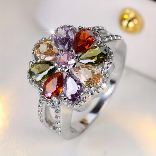 Vibrant Sparkling Daisy Silver Ring