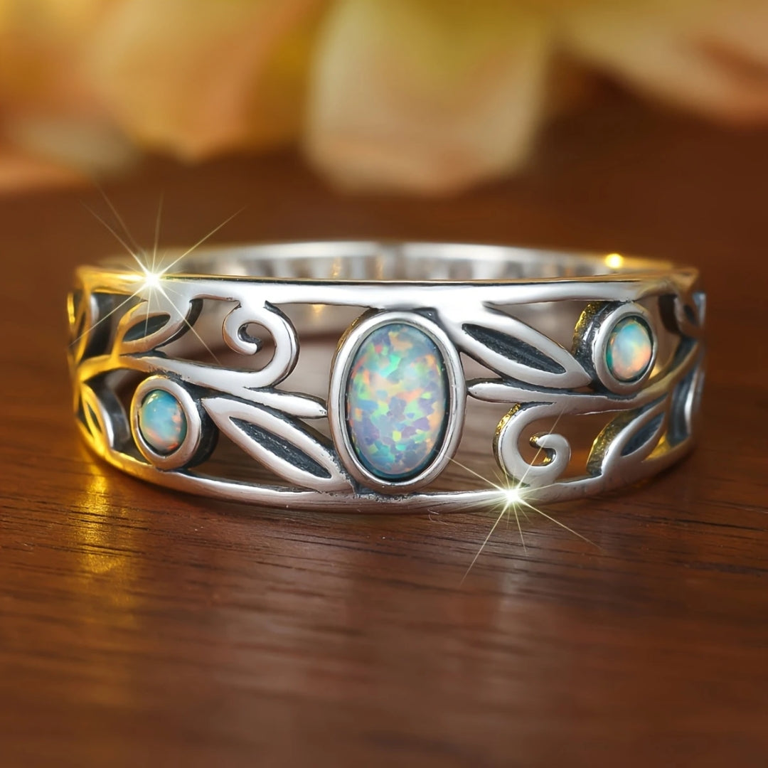 Shimmering Opal Silver Ring