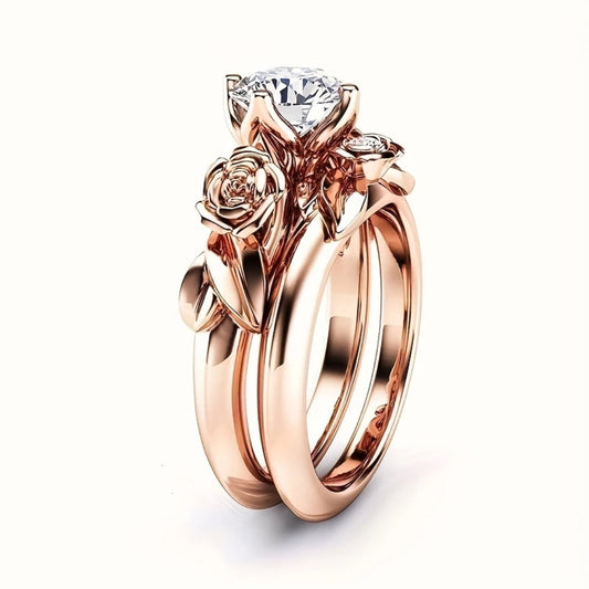 Elegant Crystal Ring with Rose Flower Design