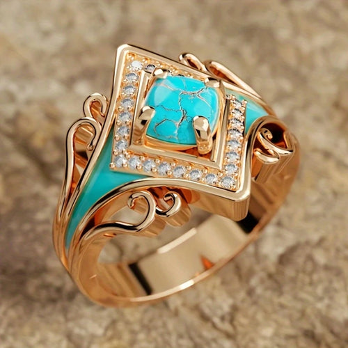 Golden Ring with Blue Opal Crown