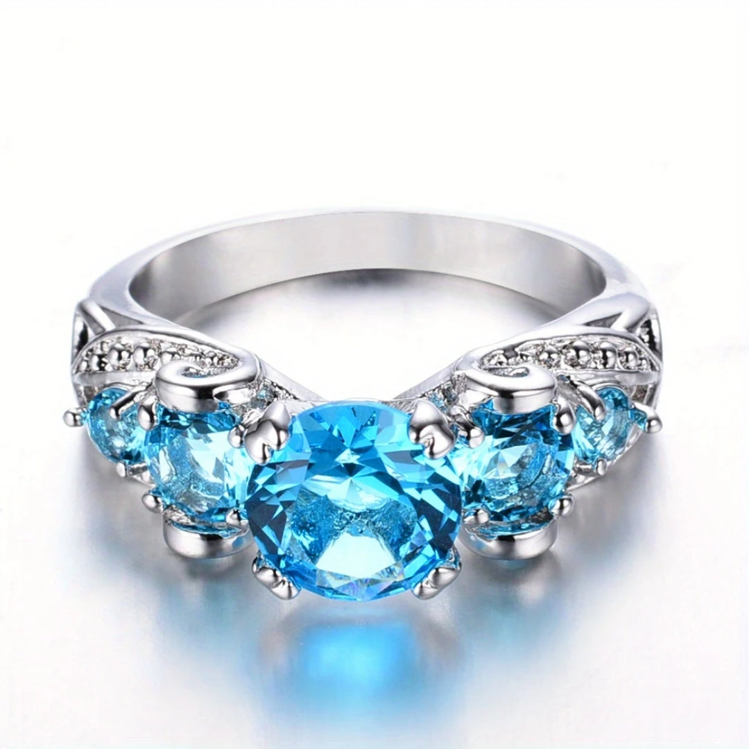 Silver Ring with Blue Oval Crystal