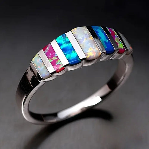 Vibrant Opal Stone Silver Ring