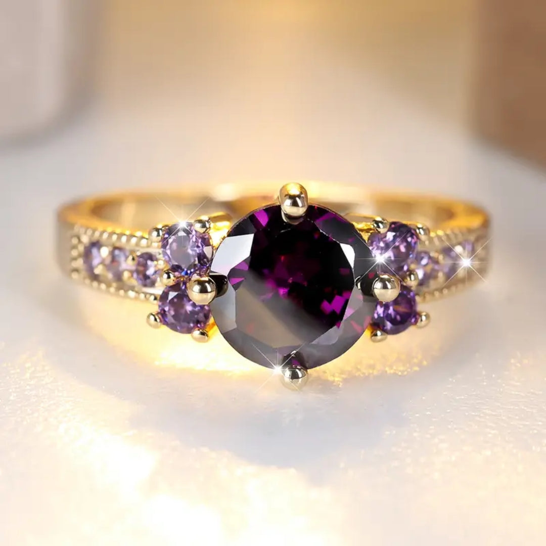 Gold Ring with Violet Crystal Accent