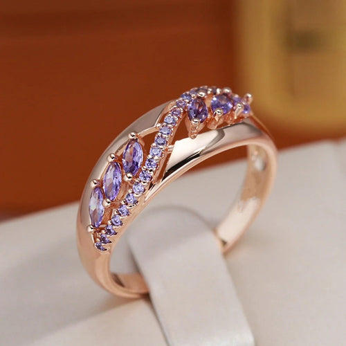 Gold Ring with Violet Hollow Crystal