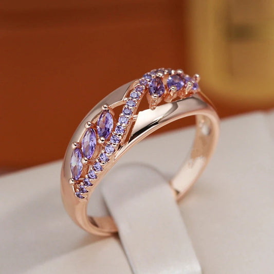Gold Ring with Violet Hollow Crystal