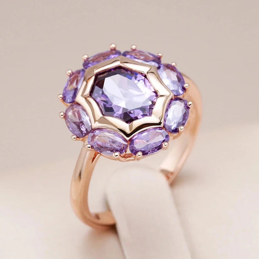 Gold Ring with Rounded Violet Crystal