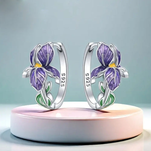 Vibrant Purple Enamel Floral Earrings