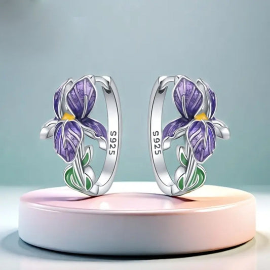 Vibrant Purple Enamel Floral Earrings