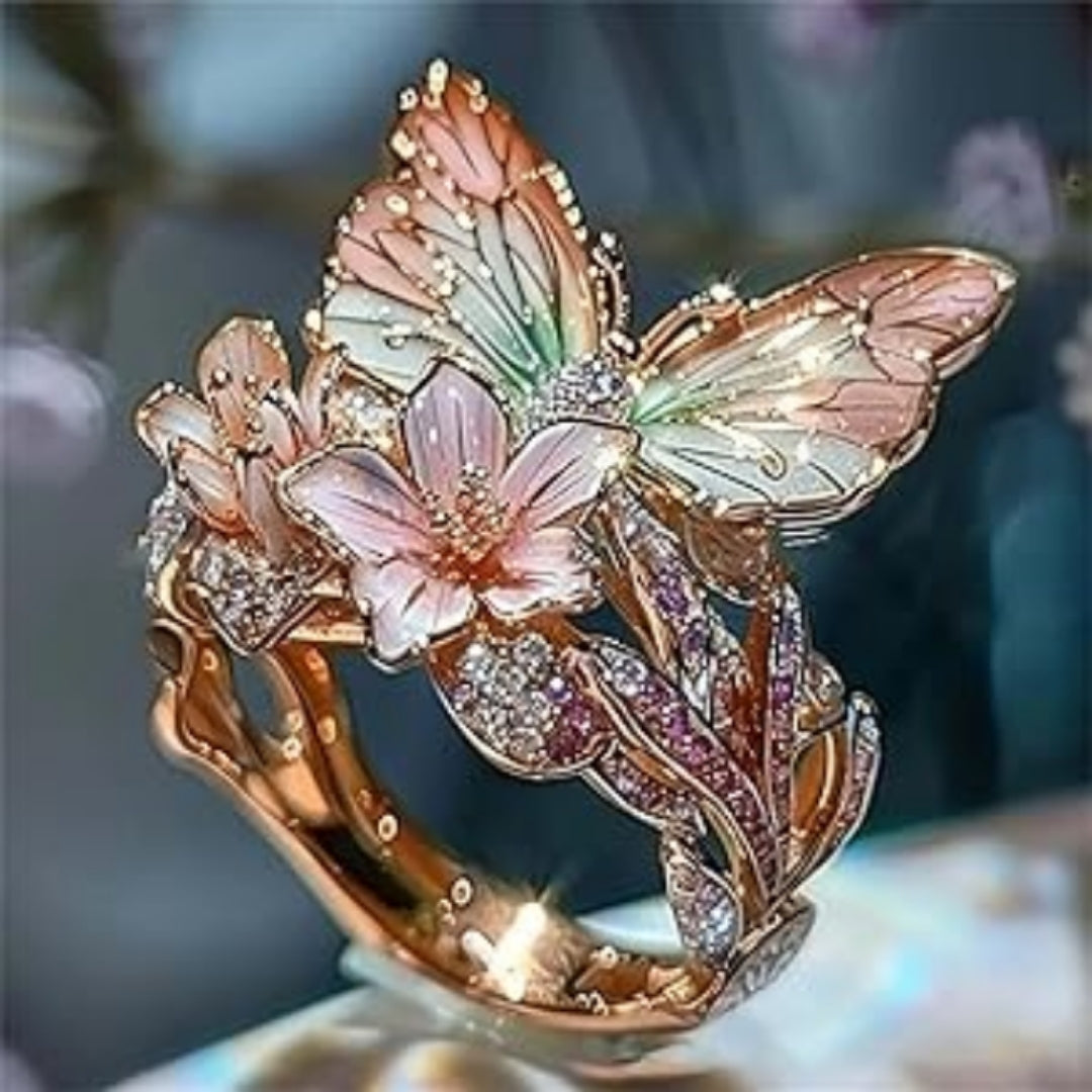 Vibrant Butterfly Rose Ring