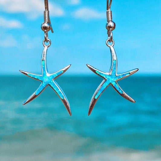 Opal and Silver Starfish Earrings