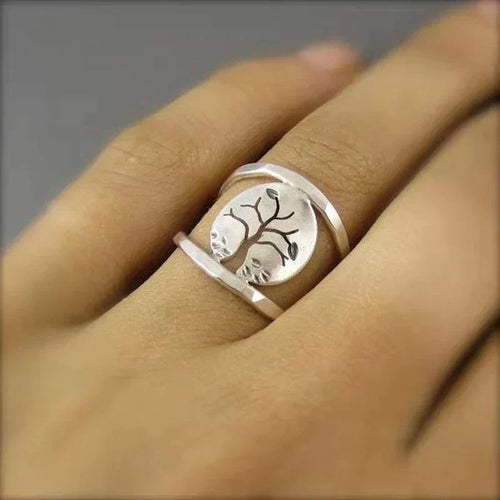 Adjustable Silver Ring with Tree of Life Design