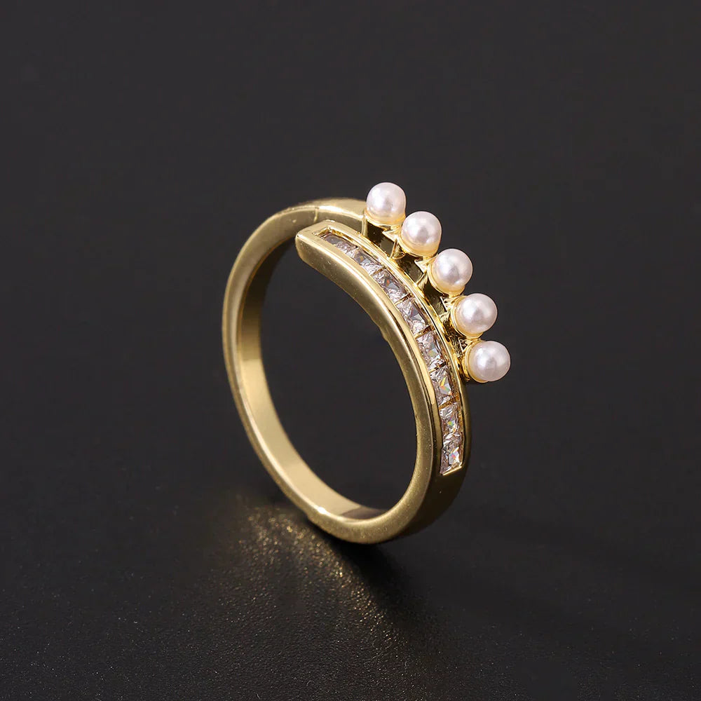 Classic Zirconia and Pearl Open Ring