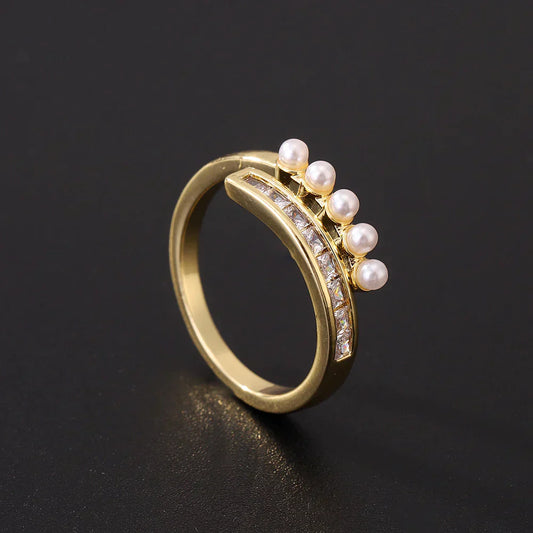 Classic Zirconia and Pearl Open Ring