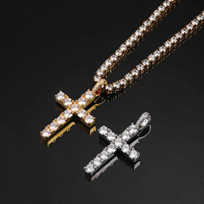 Moissanite Cross Pendant on a Gold Necklace