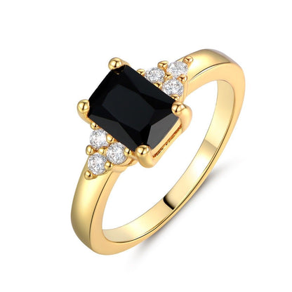 Black Spinel Baguette Ring in Gold