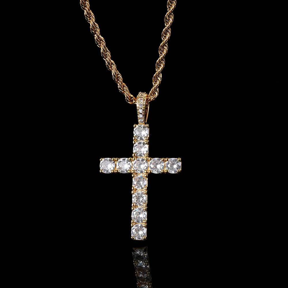 Moissanite Cross Pendant on a Gold Necklace