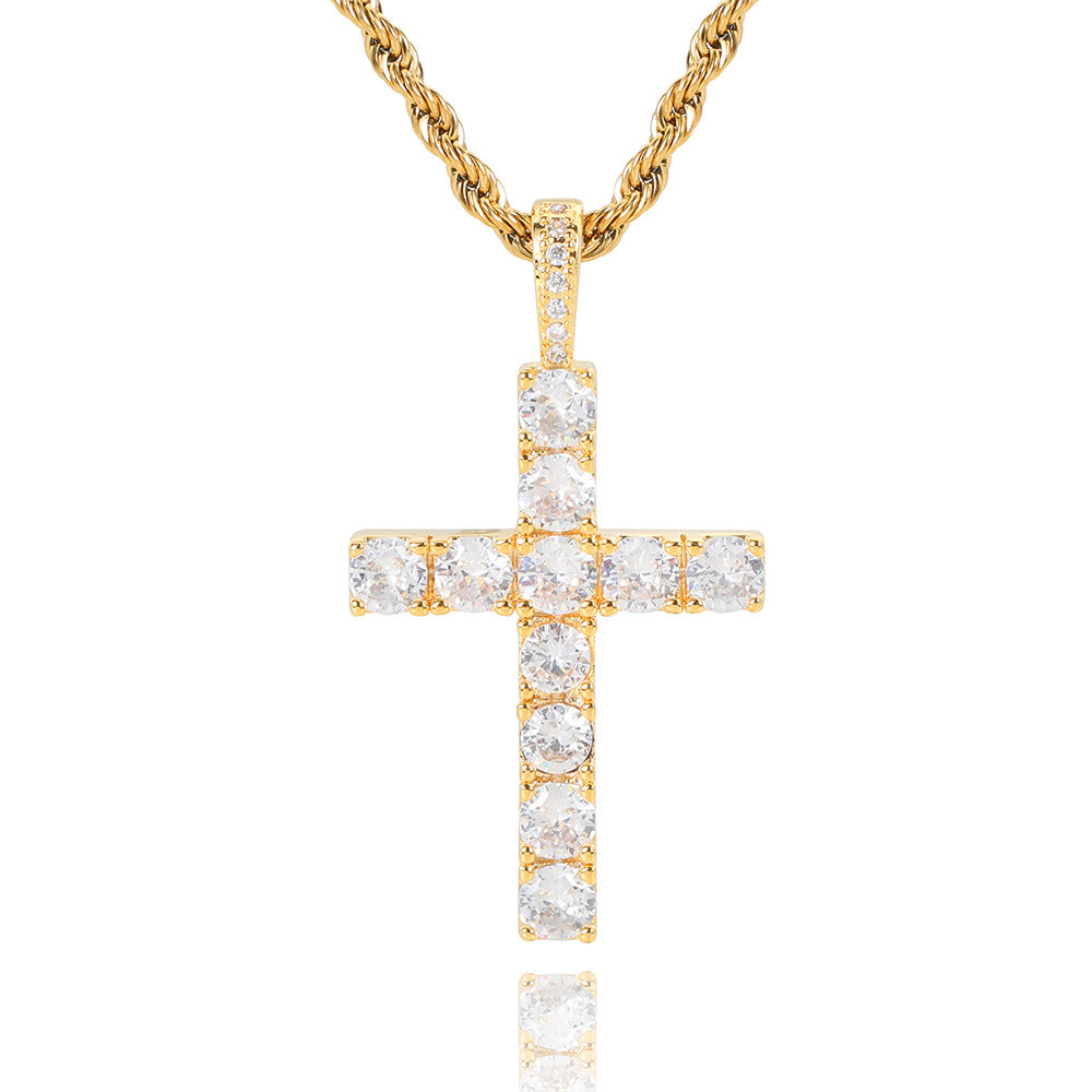Moissanite Cross Pendant on a Gold Necklace