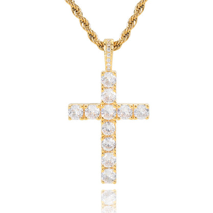 Moissanite Cross Pendant on a Gold Necklace