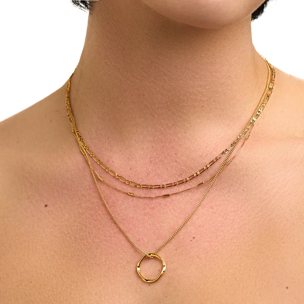 Gold Triple Row Open Circle Necklace