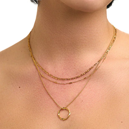 Gold Triple Row Open Circle Necklace