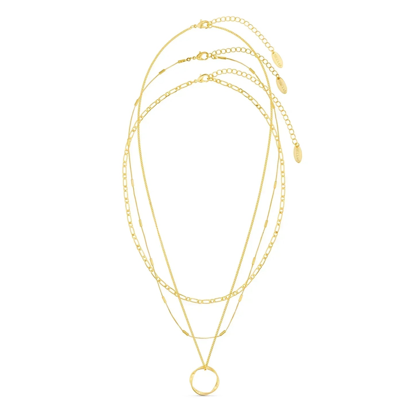 Gold Triple Row Open Circle Necklace
