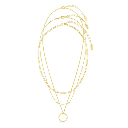 Gold Triple Row Open Circle Necklace
