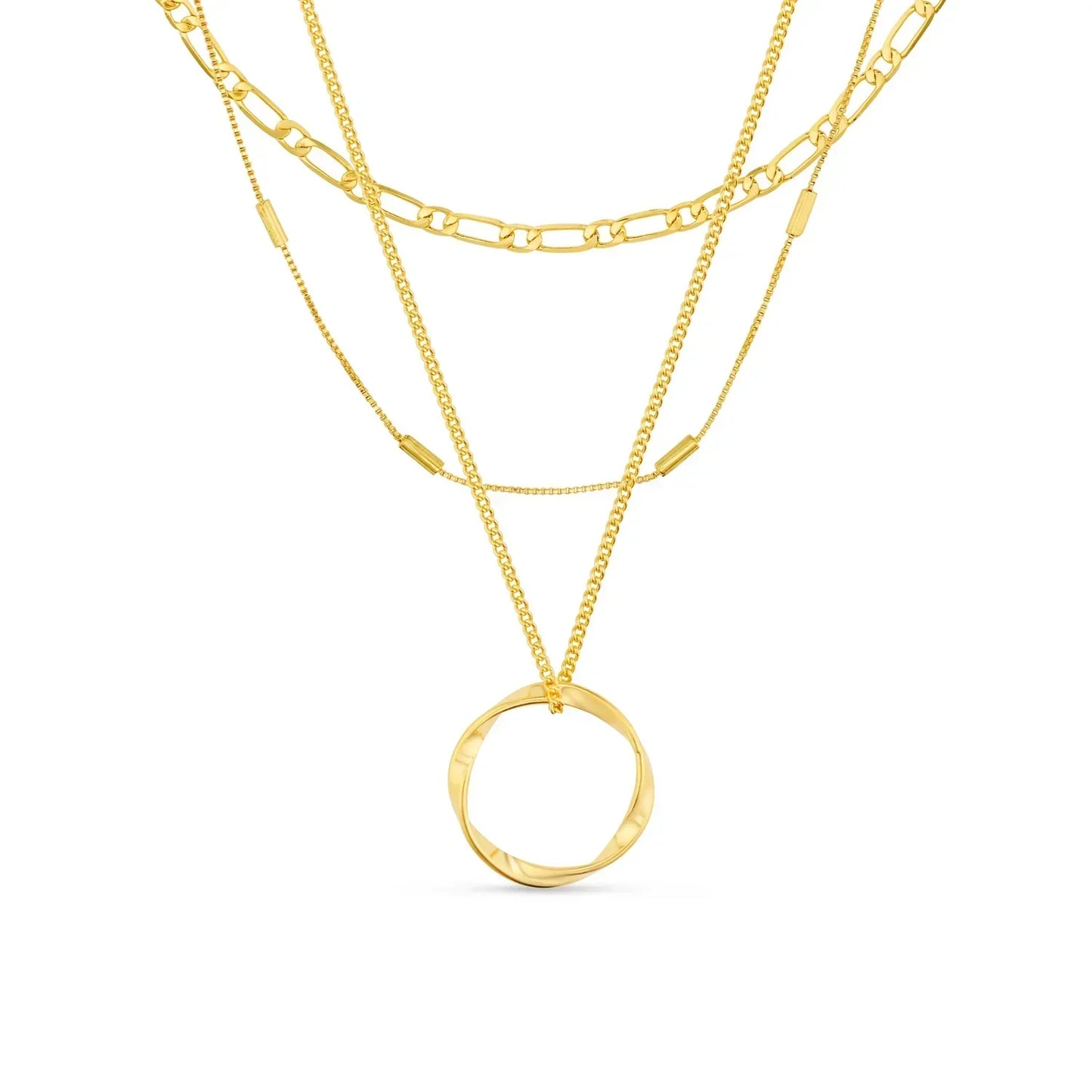 Gold Triple Row Open Circle Necklace