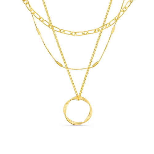 Gold Triple Row Open Circle Necklace