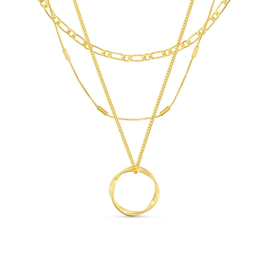 Gold Triple Row Open Circle Necklace