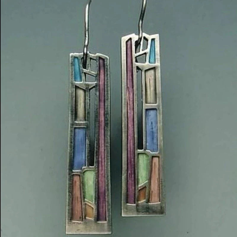 Retro Colorful Silver Earrings