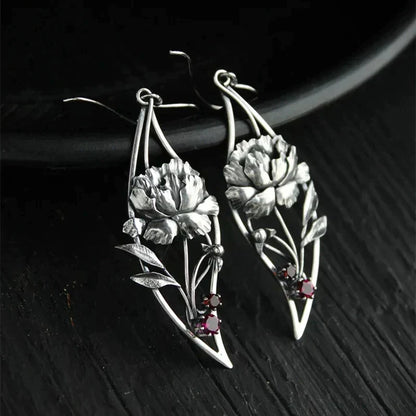 Sterling Silver Boho Floral Earrings Adorned with Crystals