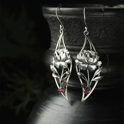 Sterling Silver Boho Floral Earrings Adorned with Crystals