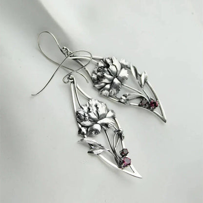 Sterling Silver Boho Floral Earrings Adorned with Crystals