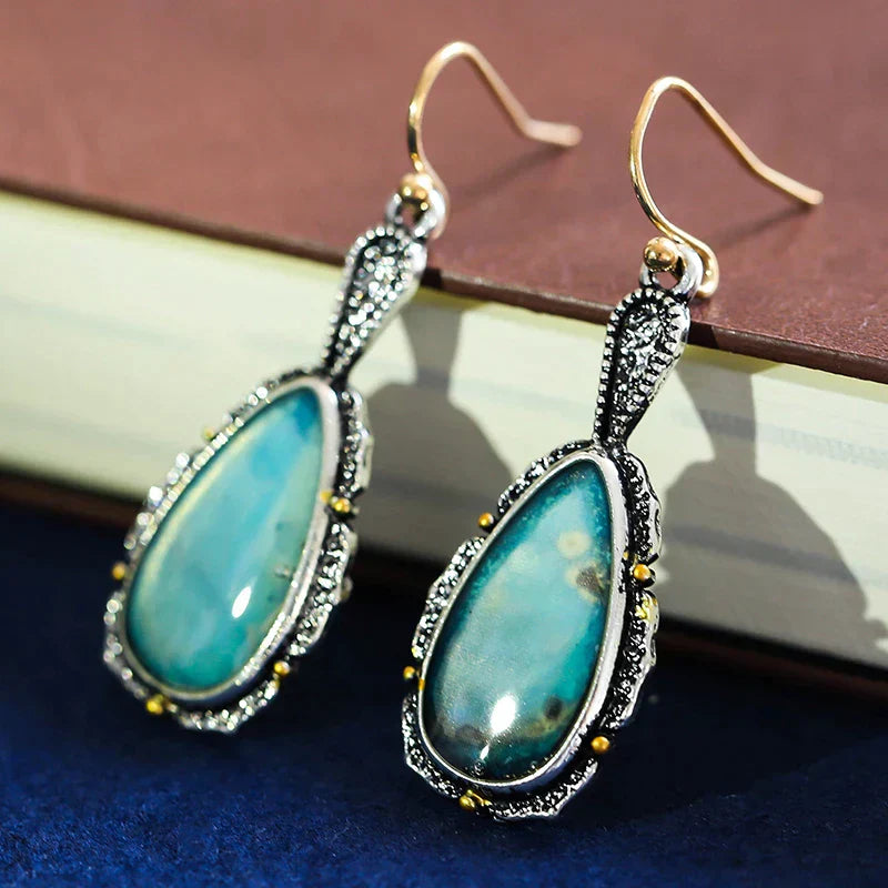 Retro Round Turquoise Stone Earrings