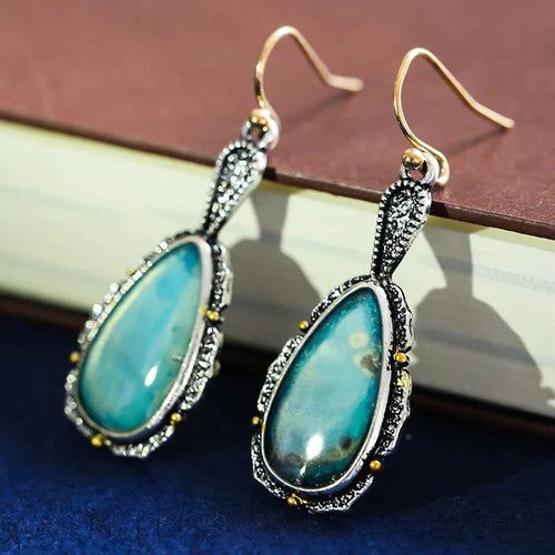 Retro Round Turquoise Stone Earrings
