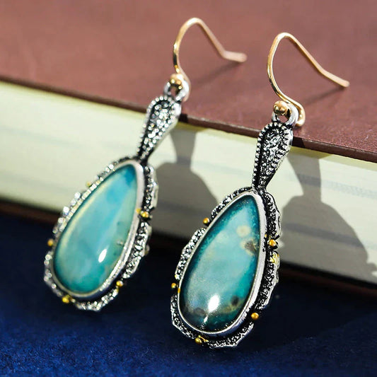 Retro Round Turquoise Stone Earrings