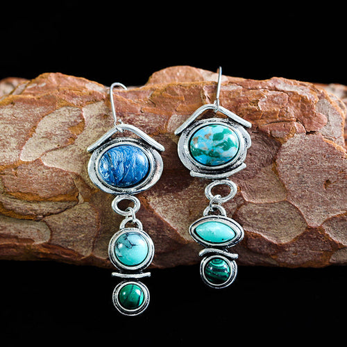 Silver Vintage Earrings Featuring Blue Natural Stones