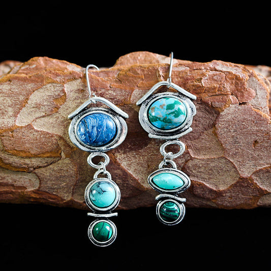 Silver Vintage Earrings Featuring Blue Natural Stones