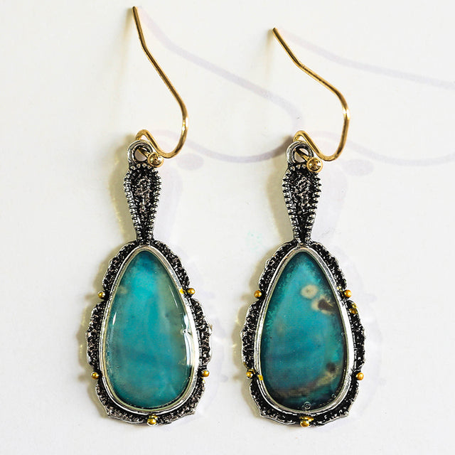 Retro Round Turquoise Stone Earrings