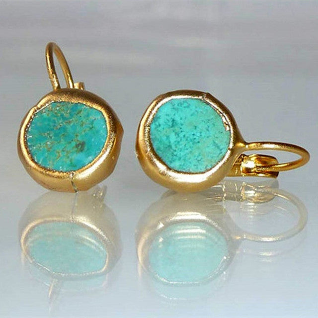 Gold Vintage Earrings with Turquoise Accents