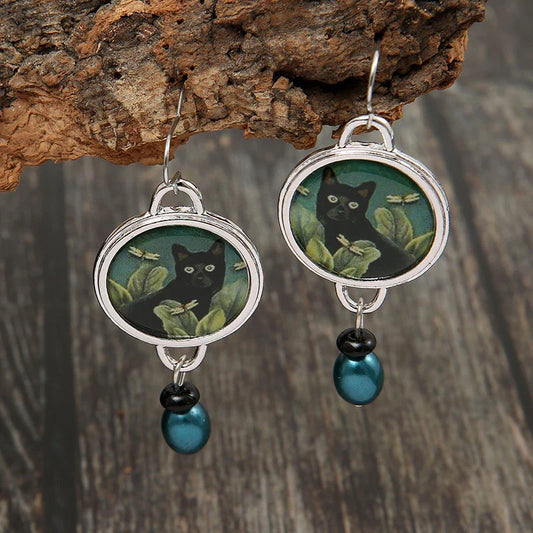 Retro Silver Cat Earrings
