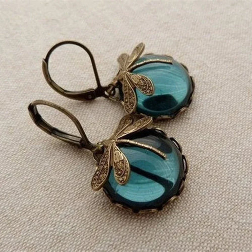 Antique Gold Blue Crystal Earrings